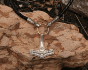 THOR'S HAMMER LEATHER BOLO, DENMARK, BRONZE - BRONZE HISTORICAL JEWELS