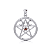 SILVER WICCAN PENTACLE WITH GARNET - ANHÄNGER - SCHMUCK, SILBER