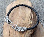 WOLF FENRIR, BANGLE - PEWTER, LEATHER - VIKING PENDANTS