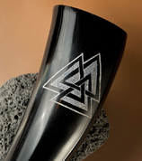 VALKNUT, CARVED DRINKING HORN - DRINKING HORNS