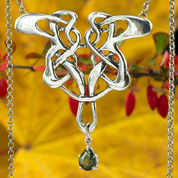 ART NOUVEAU, COLLIER, MOLDAVITE, ARGENT - BIJOUX À MOLDAVITES TCHÈQUES