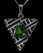 DELTA, PENDANT, FACETED MOLDAVITE JEWELRY, SILVER - MOLDAVITES, CZECH