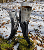 SET OF 3 HORNS AND STAND 0.3 L - DRINKING HORNS
