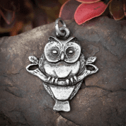 OWL ON BRANCH, AMULET, TIN - ANIMAL PENDANTS