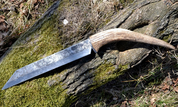 SCRAMASAX, HAND FORGED LONG KNIFE, ANTLER, SHARP REPLICA - KNIVES