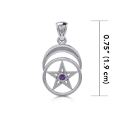 PENTACLE AND LUNA WITH AMETHYST, SILVER PENDANT, AG 925 - ANHÄNGER - SCHMUCK, SILBER