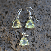 TRIANGULAR, SILVER PENDANT AND EARRINGS SET, CITRINE - SILBERSCHMUCK-SETS