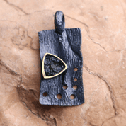 CASIA SILVER PENDANT WITH MOLDAVITE, GOLD PLATED - MOLDAVITE