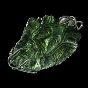 GREEN MAN, MOLDAVITE GLYPTICS, SILVER NECKLACE - MOLDAVITES, CZECH