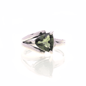 MOLDAVITE RING, TRILLION CUT, STERLING SILVER - MOLDAVITES, CZECH