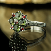 LIDIA, RING, CZECH MOLDAVITE, GARNET, STERLING SILVER - MOLDAVITES, CZECH