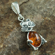 CAT, PENDANT, AMBER, SILVER - AMBER JEWELRY