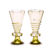 OCTAGON - RENAISSANCE GREEN FOREST GLASS - SET OF 2 - REPLIKEN HISTORISCHER GLAS