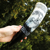 VIKING RAVEN, CARVED DRINKING HORN - DRINKING HORNS