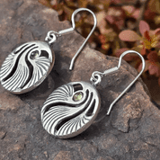 SHELLS - MOLDAVITE, PRAGUE ART NOUVEAU, EARRINGS SILVER 925 - EARRINGS