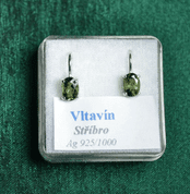 EARRINGS WITH MOLDAVITE, OVAL, SILVER 925 - MOLDAVITES, CZECH