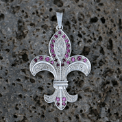 FLEUR DE LIS, LUXURY SILVER PEDNANT WITH RUBIES AG 925 - PENDANTS