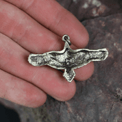 FLYING CROW - RAVEN, ZINC PENDANT, ANT. BRASS - VIKING PENDANTS