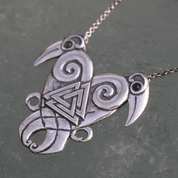 HEART OF THE NORTH WITH MOLDAVITE, HUGIN AND MUNIN, SILVER VIKING NECKLACE - NECKLACES