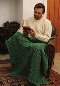 PLAITED MERINO CELTIC BLANKET, GREEN - WOOLEN BLANKETS AND SCARVES, IRELAND