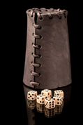 LEATHER DICE CUP BLACK AND 6 BONE DICE - EUROPE