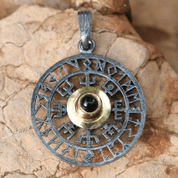 VEGVISIR, RUNES, PENDANT, SILVER, MOLDAVITE - MOLDAVITES, CZECH