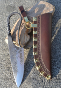 FORGED VIKING KNIFE WITH LEATHER SCABBARD, BRASS FITTINGS - KNIVES