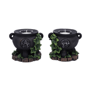 SET OF TWO IVY CAULDRON WITCHES CANDLE HOLDERS 11CM - FIGURES, LAMPS, CUPS