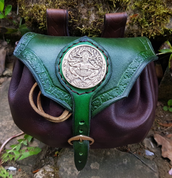 CERNUNNOS - SAC MÉDIÉVAL EN CUIR, VERT - AUMÔNIÈRES, SACS ET BOURSES