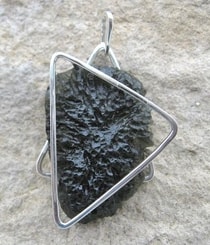 TRITIA, raw moldavite pendant, sterling silver