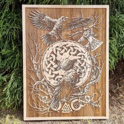 Huginn und Muninn Wanddekoration, Holz 30x40cm