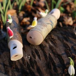 Holz-Kuckuckspfeife mit 2 Vögel bunt