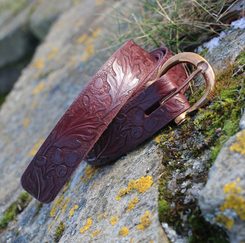 QUERCUS, Leather Belt with oak leaves, braun, bronze