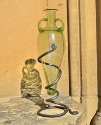 GLASS AMPHORA with FORGED STAND