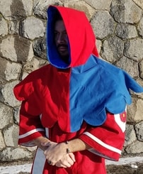 Medieval woolen Hood - red and blue