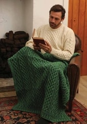 Plaited Merino Celtic Blanket, green