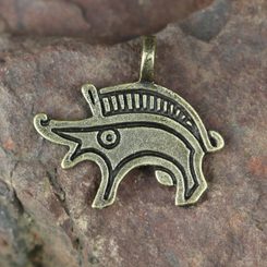 GERMANIC BOAR, pendant, zinc, antique brass