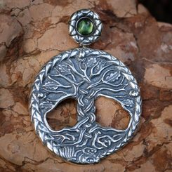 CHÊNE CELTIQUE Arbre de vie sacré Pendentif argent et MOLDAVITE