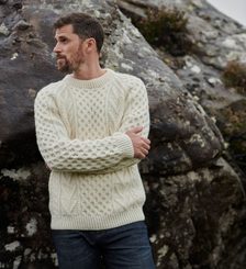 Handknit Honeycomb Crew Neck Sweater - Aran, Ireland