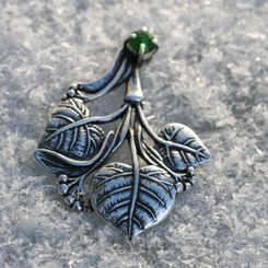 LIME LEAVES, Tree Pendant, Silver and Moldavite