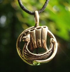 THE DRAKKAR, VIKING DRAGON SHIP, bronze pendant