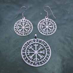 VEGVÍSIR – Isländischer Kompass, Ohrringe und Anhänger, Silber
