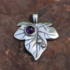 Efeu Blatt, Silber Anhänger Amethyst