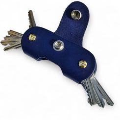 LEATHER KEYRING with screws, blue