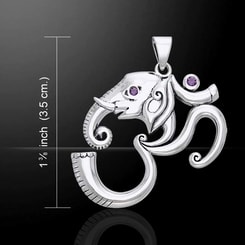 Om Ganesh, silver pendant with amethyst, Ag 925