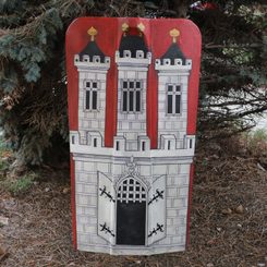 HUSSITE PAVISE SHIELD, hand-painted wooden shield PRAGUE