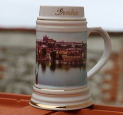 BEER TANKARD, PRAGUE 0.5 l, porcelain
