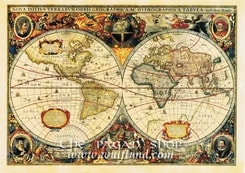WORLD 1595, HONDIO, historical map, replica