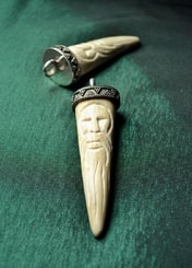 DAZBOG, carved Slavic Amulet, deer antler and silver 925