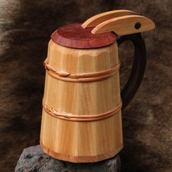 WOODEN TANKARD with lid